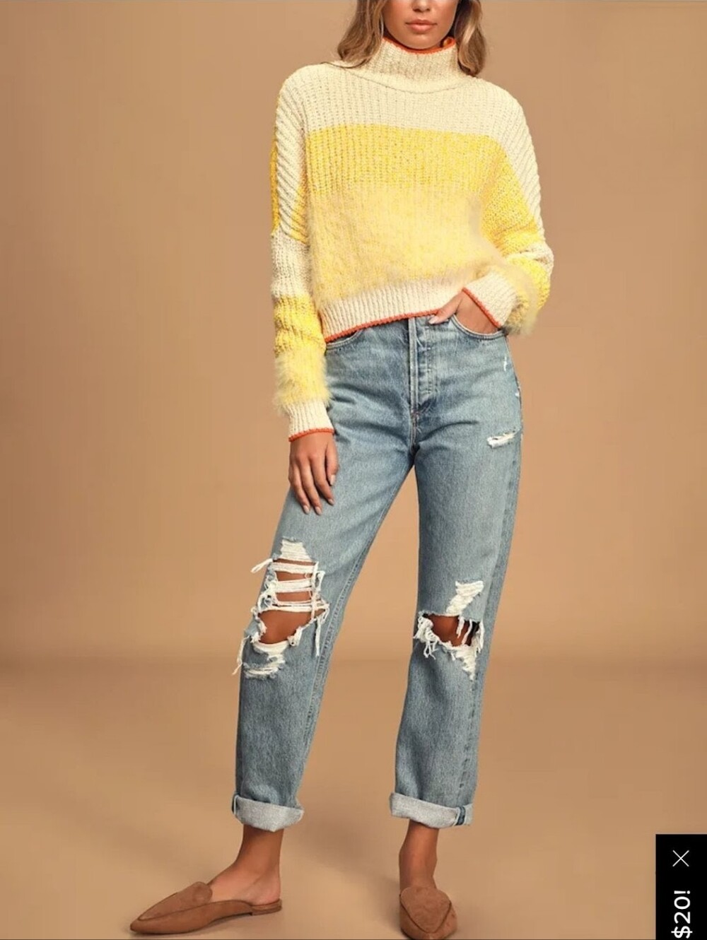 FREE PEOPLE X REVOLVE Sunbrite Colorblock Cropped Knit Yellow Sweater RARE NWT L - Picture 2 of 16
